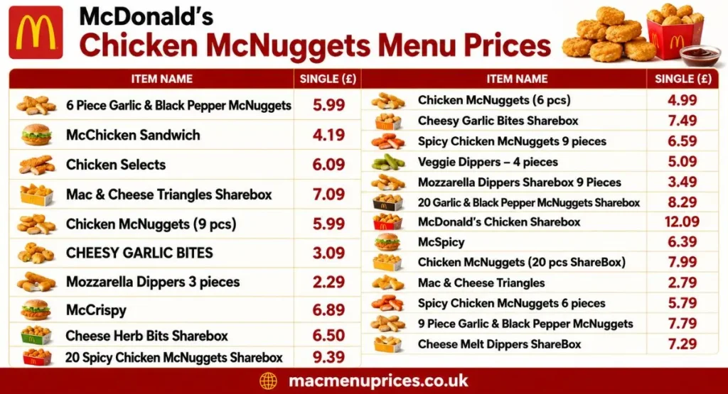 McDonald's Menu With Prices mcdonalds chicken mcnuggetts menu with prices
