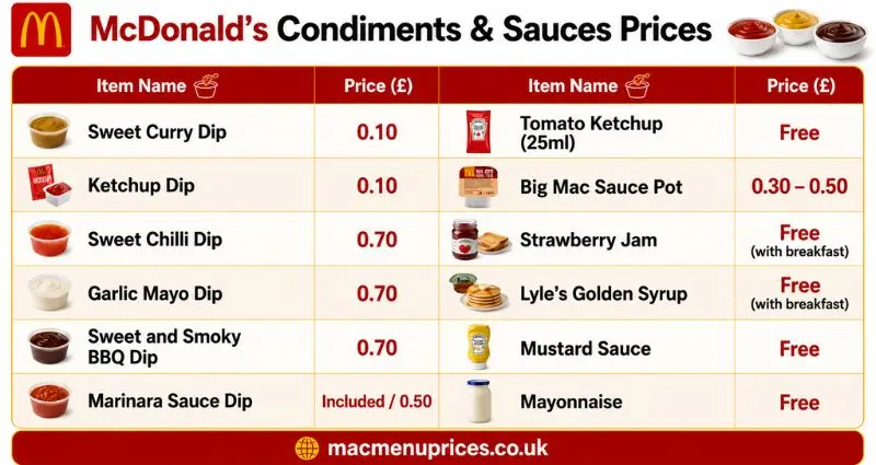 McDonald's Menu With Prices mcdonalds condiments prices