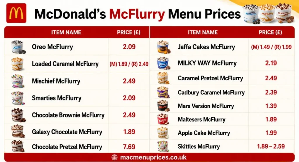 McDonald's Menu With Prices mcdonalds mcflurry menu prices