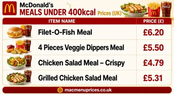 McDonald's Menu With Prices mcdonalds meals under 400kcal prices