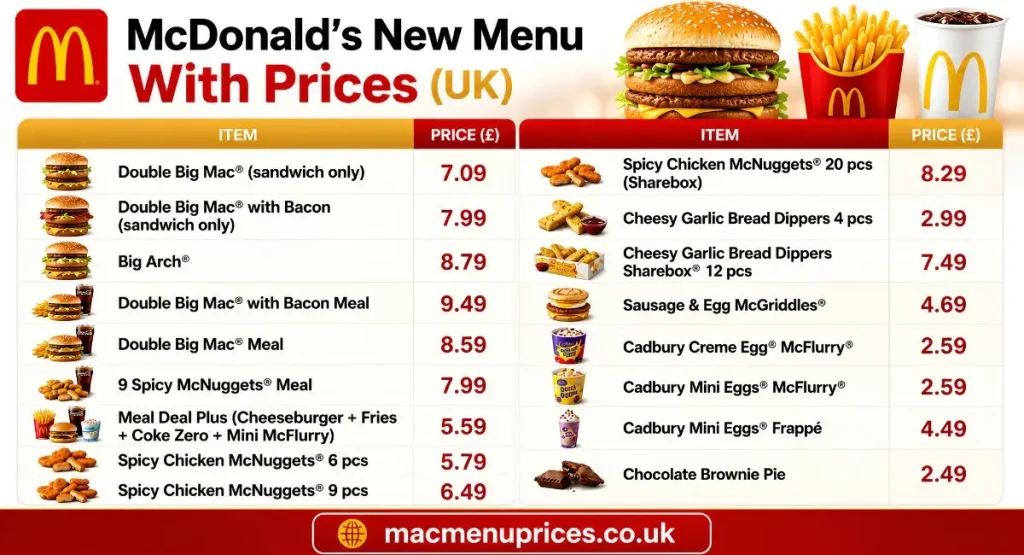 McDonald's Menu With Prices mcdonalds new menu with prices uk 2026
