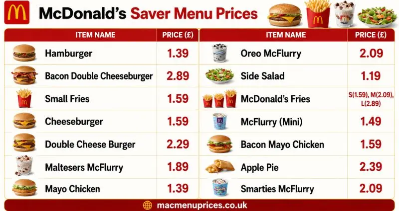 McDonald's Menu With Prices mcdonalds saver menu with prices 2026