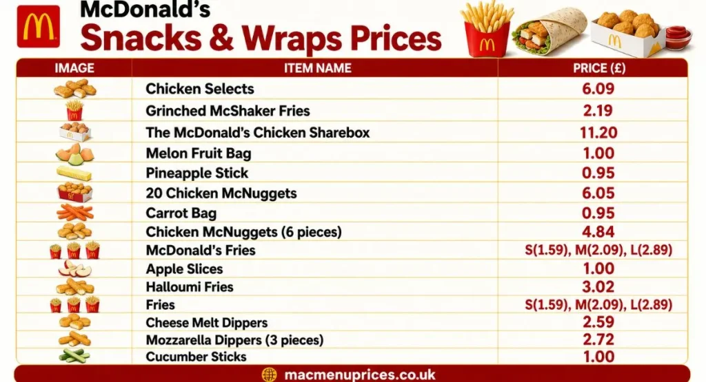 McDonald's Menu With Prices mcdonalds snacks and wraps menu with prices