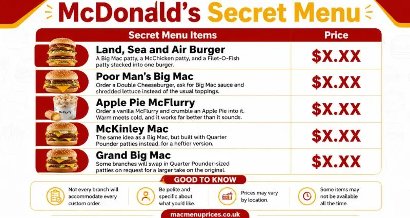 McDonald's Menu With Prices mcdonalds uk secret menu